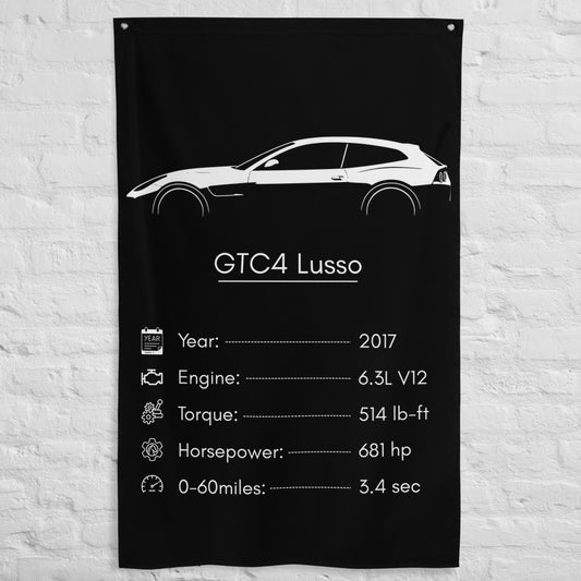 Ferrari GTC4 Lusso 2017 car silhouette spec flag - White Brick Wall