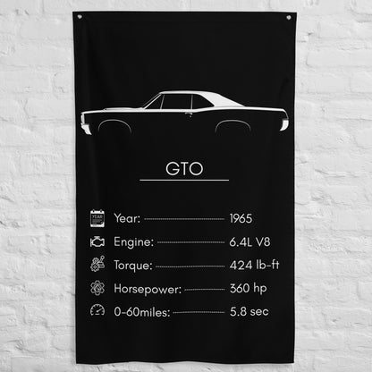 Pontiac GTO 1965 car silhouette spec flag - White Brick Wall