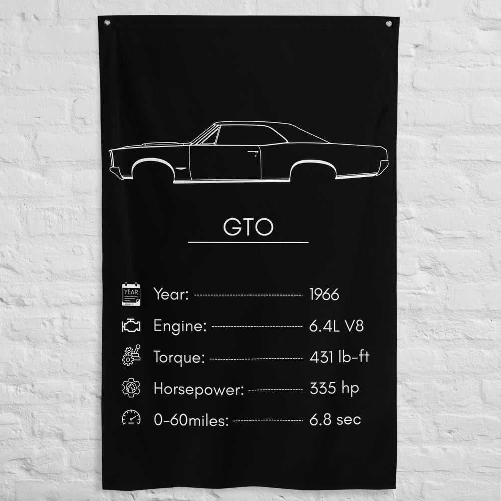 Pontiac GTO 1966 car silhouette spec flag - White Brick Wall