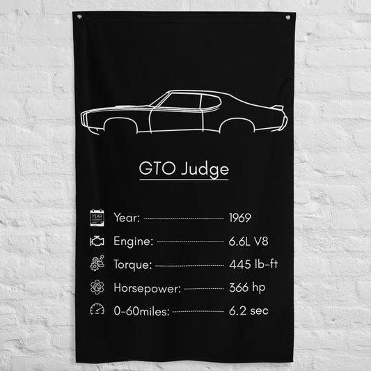 Pontiac GTO Judge 1969 car silhouette spec flag - White Brick Wall