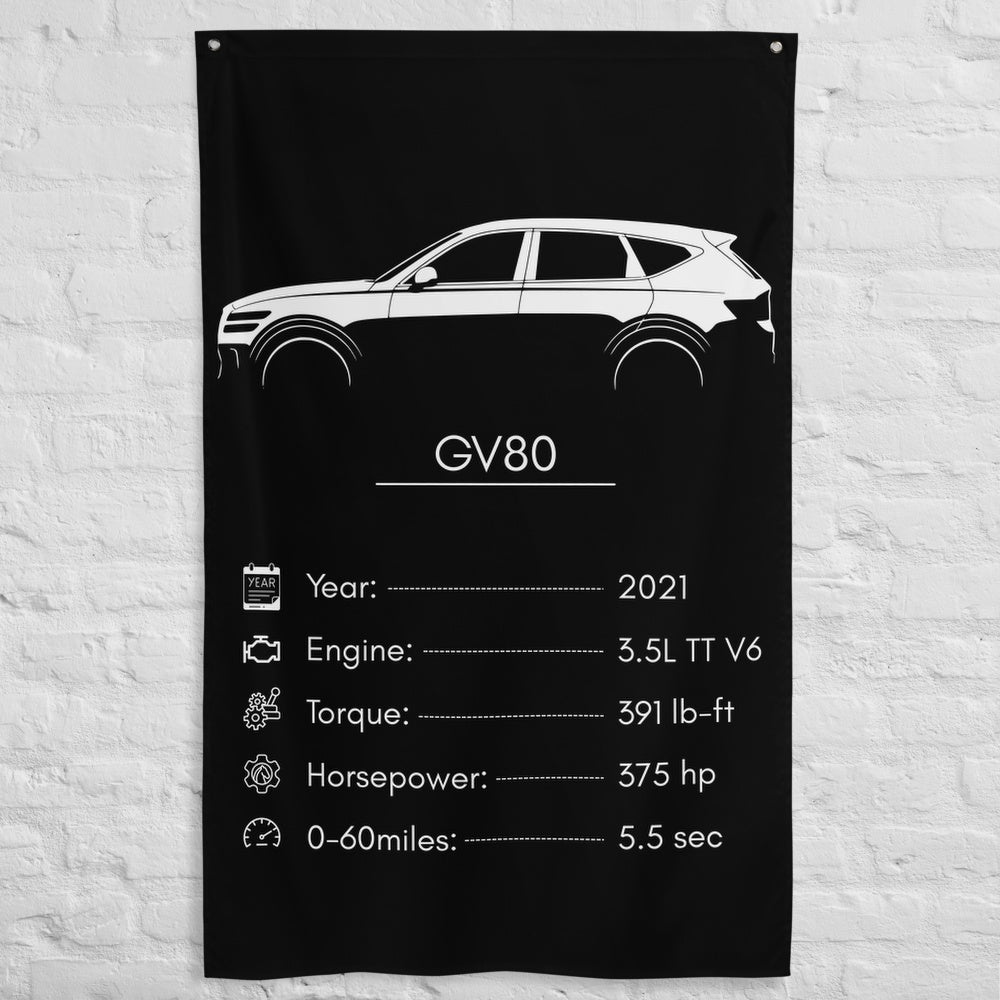 Genesis GV80 2021 car silhouette spec flag - White Brick Wall