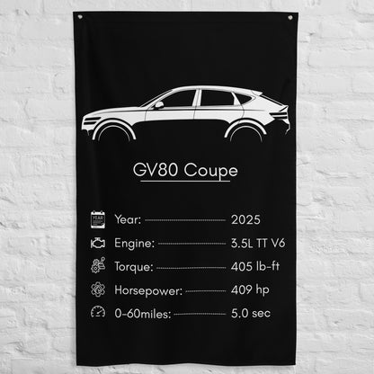 Genesis GV80 Coupe 2025 car silhouette spec flag - White Brick Wall