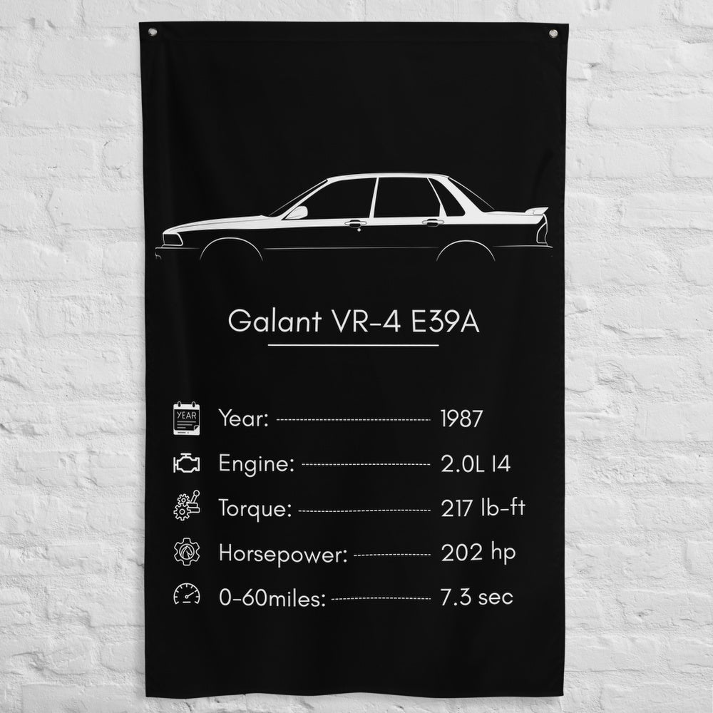 Mitsubishi Galant VR-4 E39A 1987 car silhouette spec flag - White Brick Wall