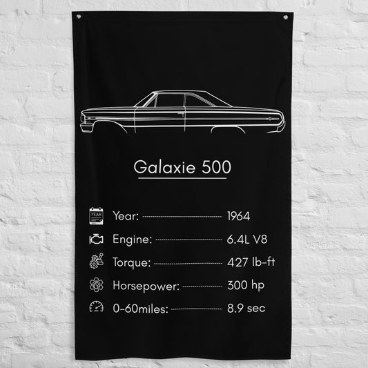 Ford Galaxie 500 1964 car silhouette spec flag - White Brick Wall