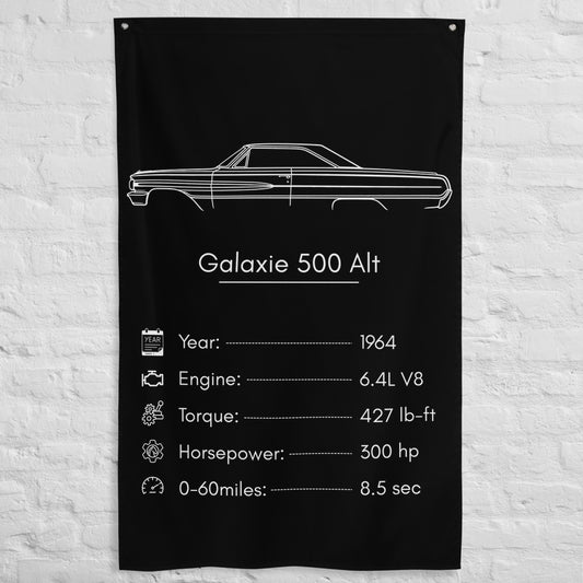 Ford Galaxie 500 1964 (Design 2) car silhouette spec flag - White Brick Wall