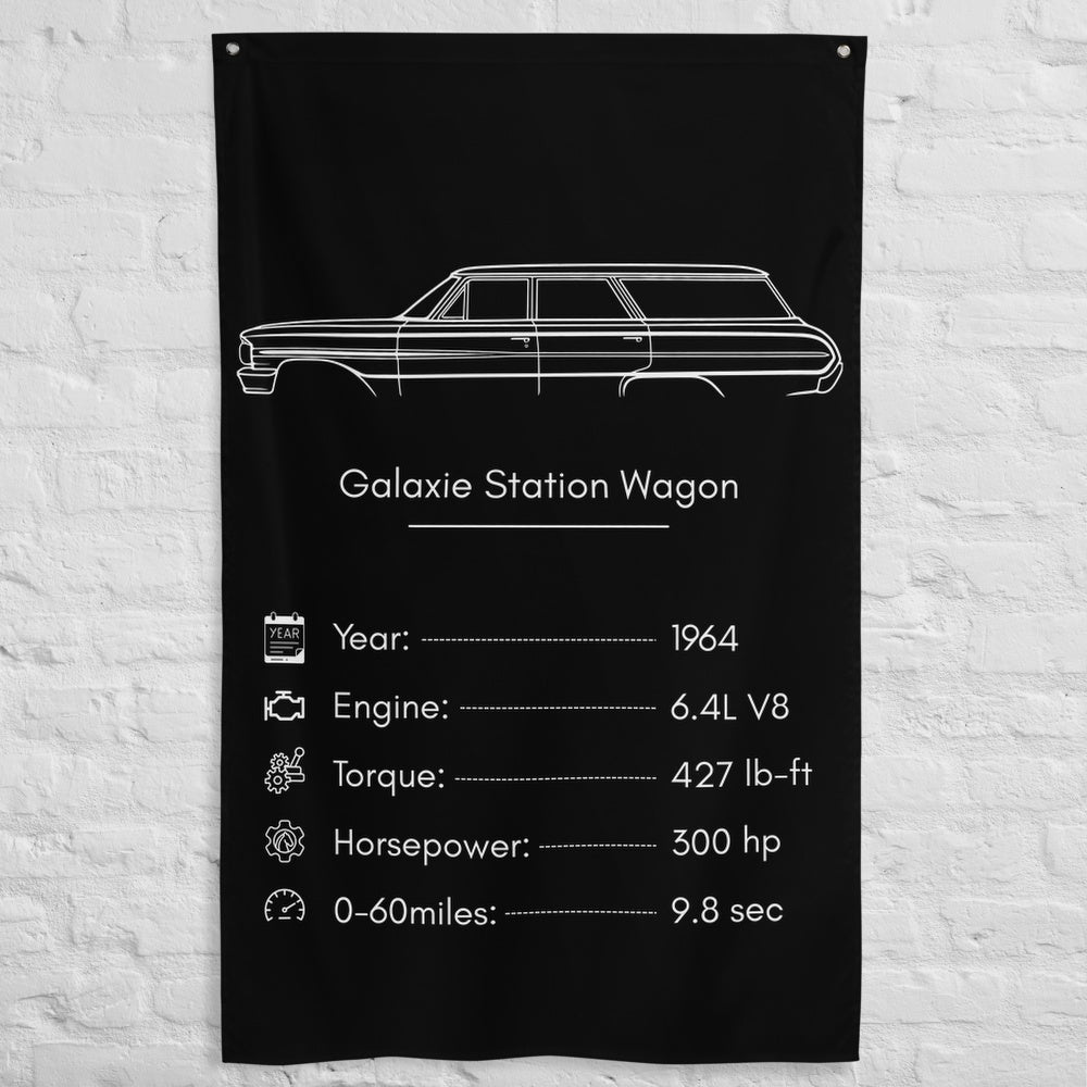 Ford Galaxie Station Wagon 1964 car silhouette spec flag - White Brick Wall