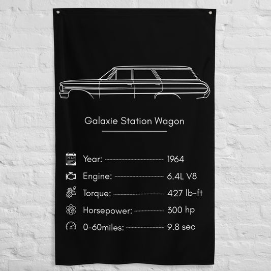 Ford Galaxie Station Wagon 1964 car silhouette spec flag - White Brick Wall
