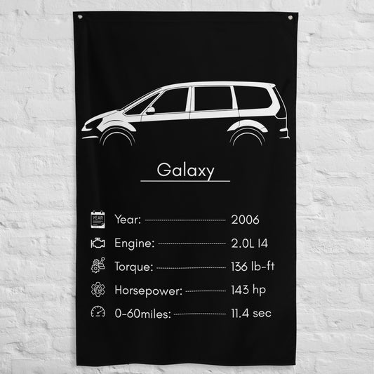 Ford Galaxy 2006 car silhouette spec flag - White Brick Wall