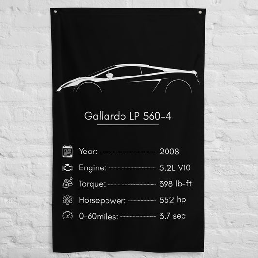 Lamborghini Gallardo LP 560-4 2008 car silhouette spec flag - White Brick Wall