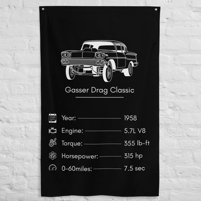 Chevrolet Gasser Drag Classic 1958 car silhouette spec flag - White Brick Wall