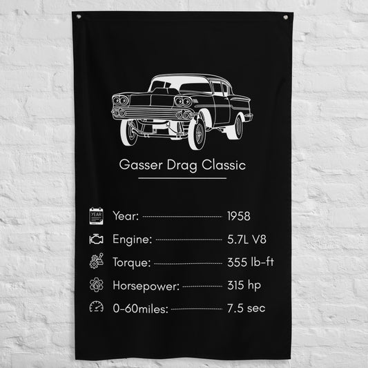 Chevrolet Gasser Drag Classic 1958 car silhouette spec flag - White Brick Wall