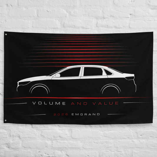 Geely Emgrand 2026 car silhouette flag - White Brick Wall