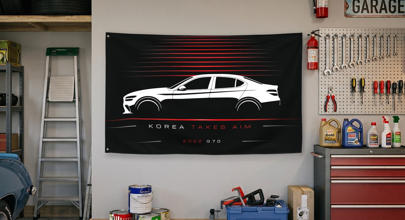 Genesis G70 2022 car silhouette flag - Garage Wall