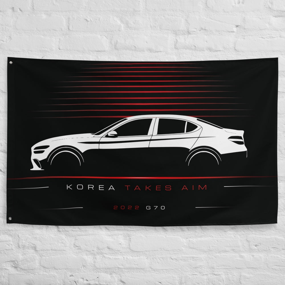 Genesis G70 2022 car silhouette flag - White Brick Wall