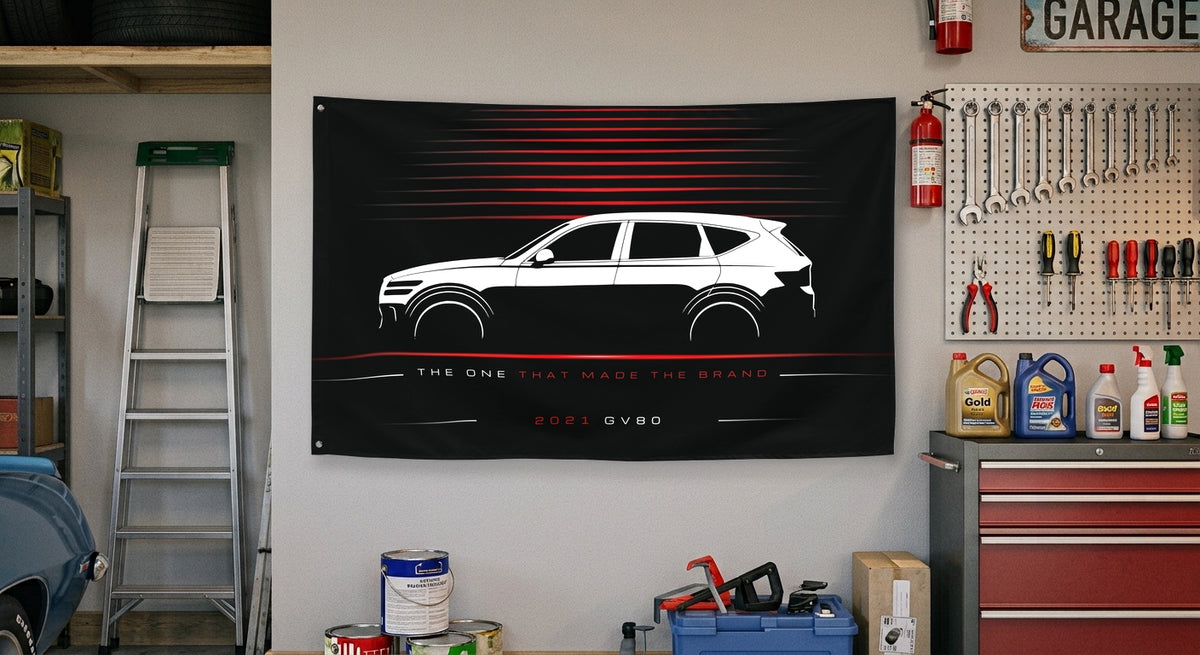 Genesis GV80 2021 car silhouette flag - Garage Wall
