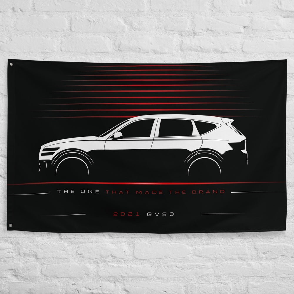 Genesis GV80 2021 car silhouette flag - White Brick Wall