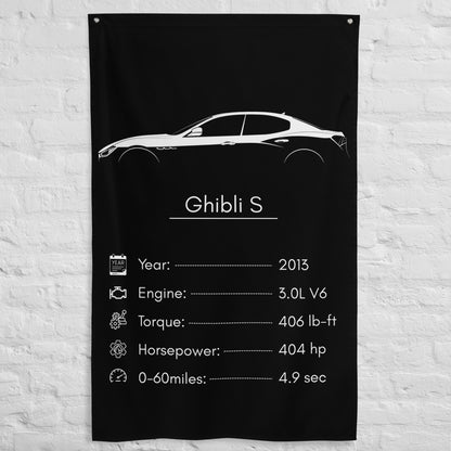 Maserati Ghibli S 2013 car silhouette spec flag - White Brick Wall