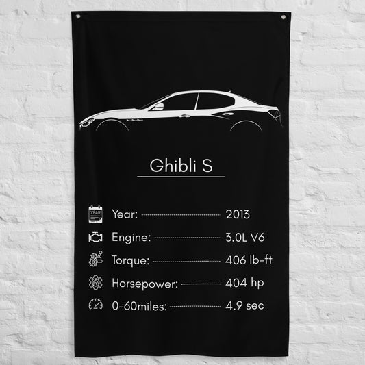 Maserati Ghibli S 2013 car silhouette spec flag - White Brick Wall