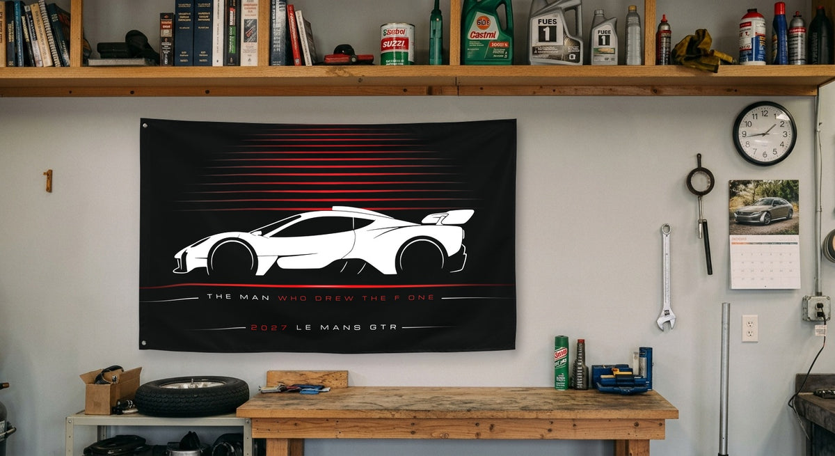 Gordon Murray Le Mans GTR 2027 car silhouette flag - Garage Workbench