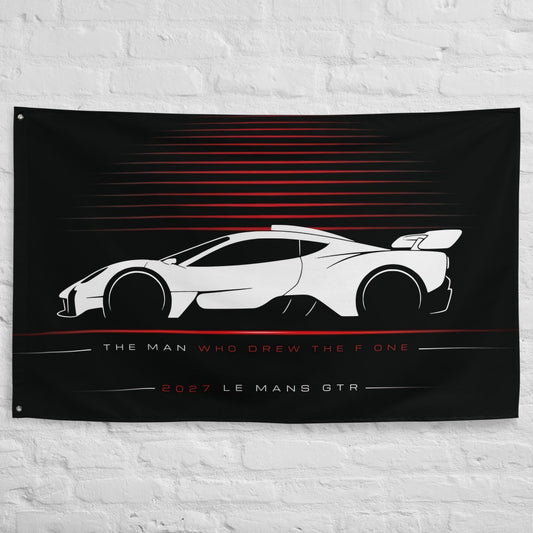 Gordon Murray Le Mans GTR 2027 car silhouette flag - White Brick Wall