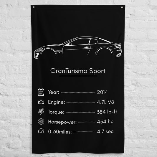 Maserati GranTurismo Sport 2014 car silhouette spec flag - White Brick Wall
