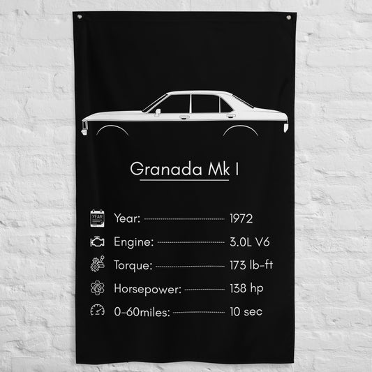 Ford Granada Mk I 1972 car silhouette spec flag - White Brick Wall