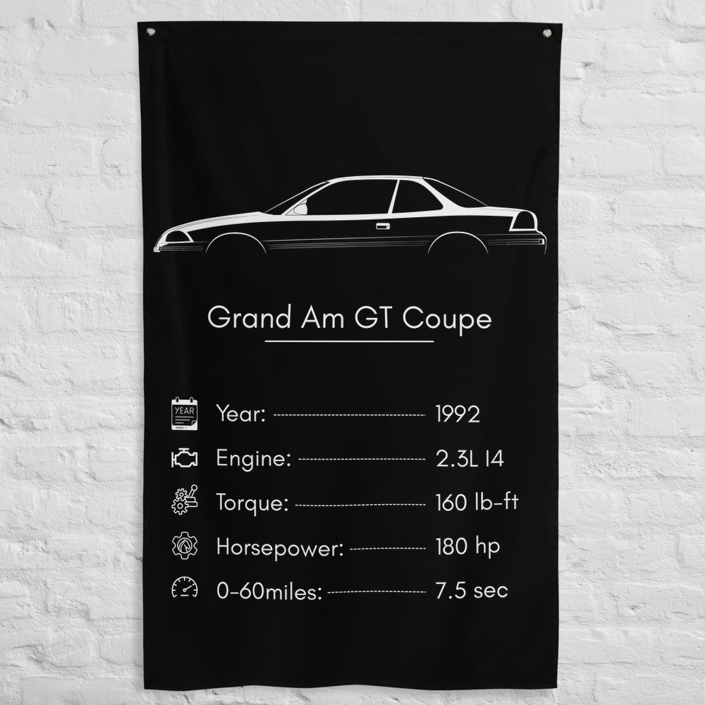 Pontiac Grand Am GT Coupe 1992 car silhouette spec flag - White Brick Wall