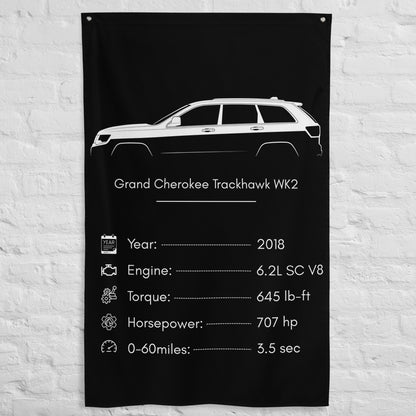Jeep Grand Cherokee Trackhawk WK2 2018 car silhouette spec flag - White Brick Wall