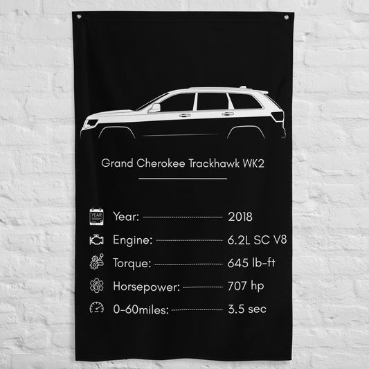 Jeep Grand Cherokee Trackhawk WK2 2018 car silhouette spec flag - White Brick Wall