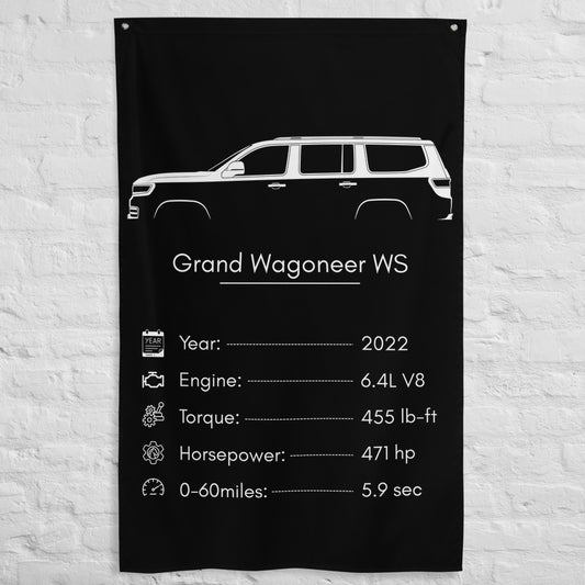 Jeep Grand Wagoneer WS 2022 car silhouette spec flag - White Brick Wall