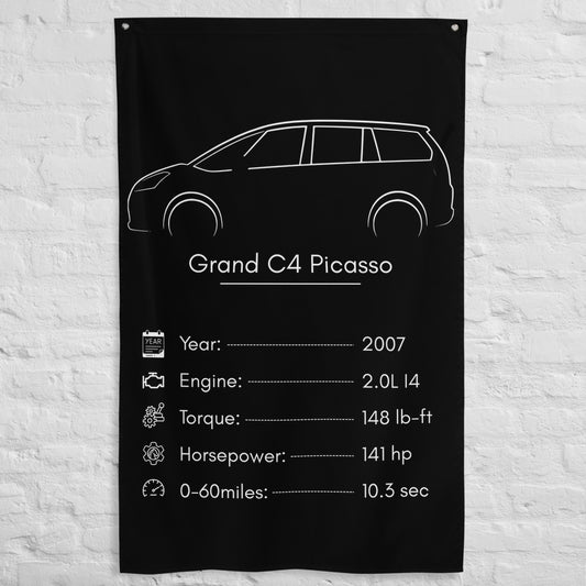 Citroen Grand C4 Picasso 2007 car silhouette spec flag - White Brick Wall