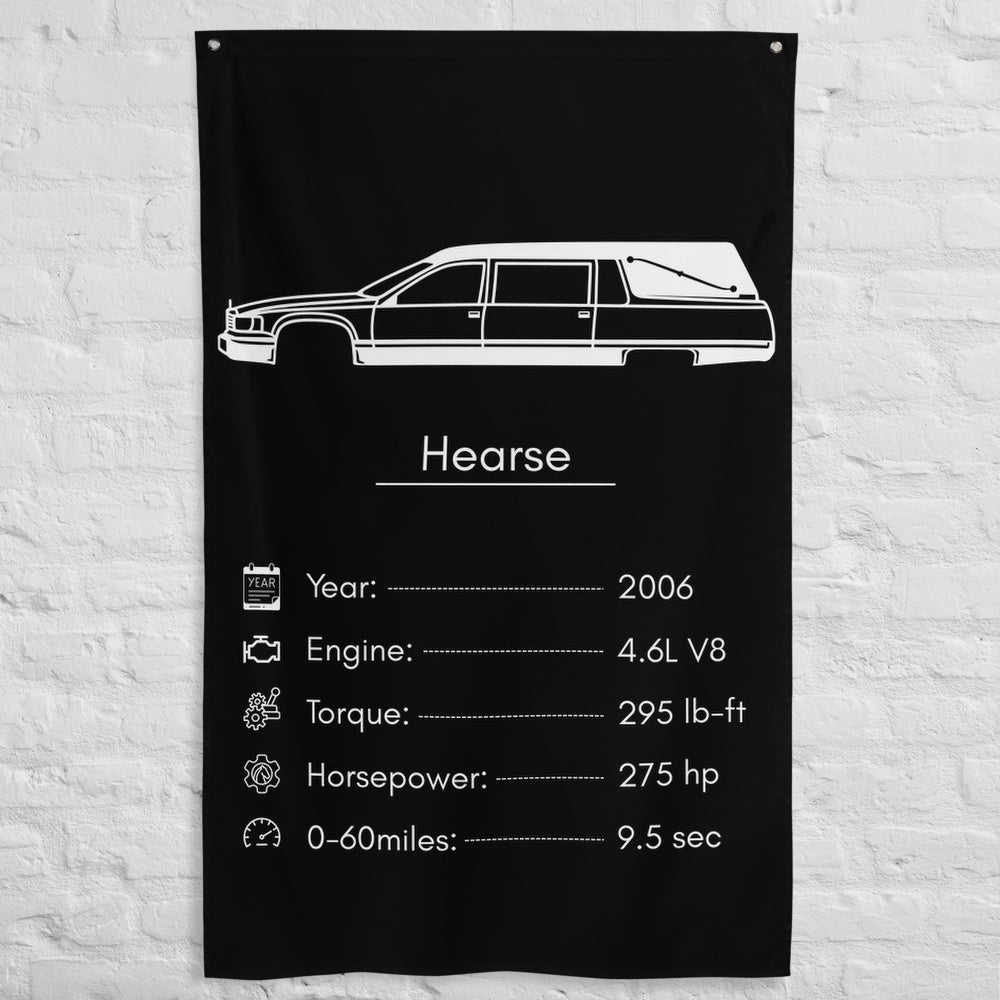 Cadillac Hearse 2006 car silhouette spec flag - White Brick Wall