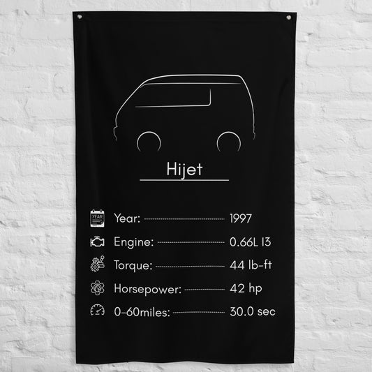 Daihatsu Hijet 1997 car silhouette spec flag - White Brick Wall