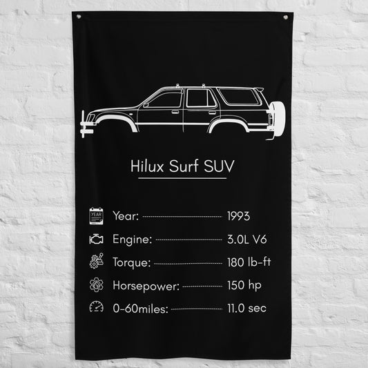 Toyota Hilux Surf SUV 1993 car silhouette spec flag - White Brick Wall