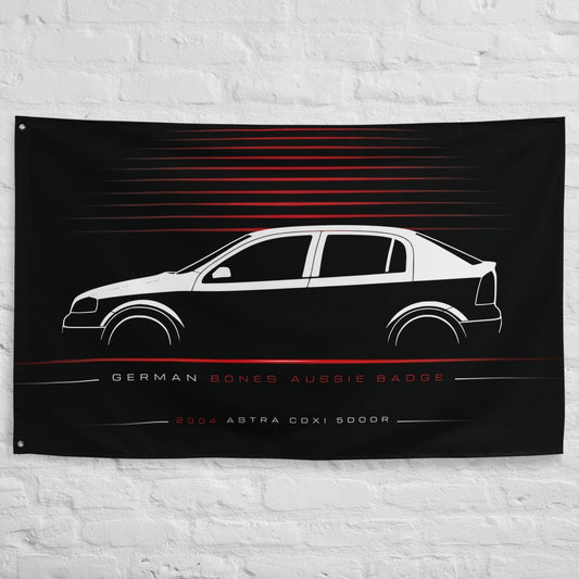 Holden Astra CDXi 5door 2004 car silhouette flag - White Brick Wall