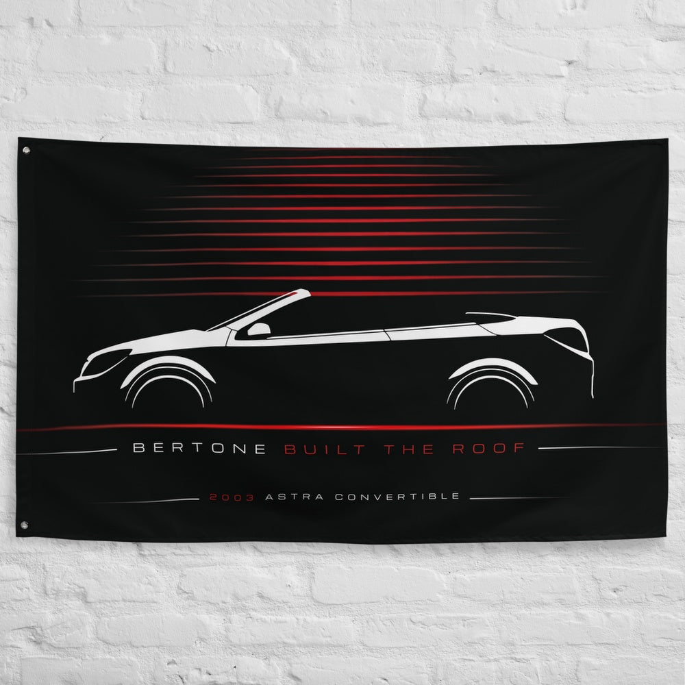 Holden Astra Convertible 2003 car silhouette flag - White Brick Wall