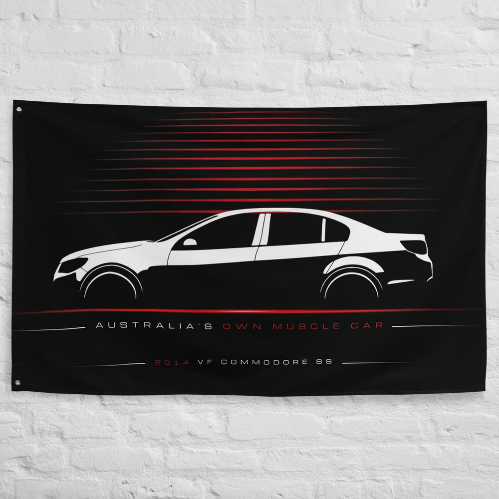 Holden VF Commodore SS 2014 car silhouette flag - White Brick Wall