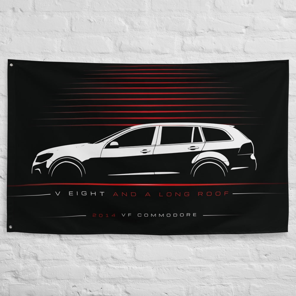 Holden VF Commodore Sportwagon 2014 car silhouette flag - White Brick Wall