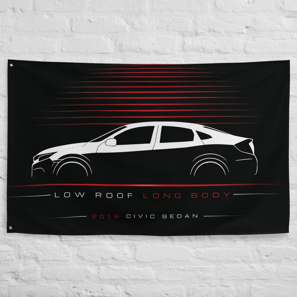 Honda Civic Sedan 2016 car silhouette flag - White Brick Wall