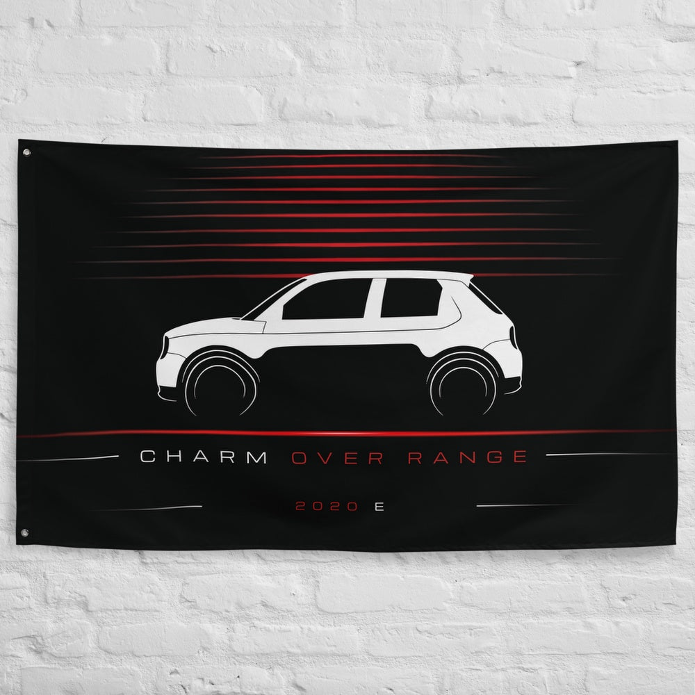 Honda e 2020 car silhouette flag - White Brick Wall