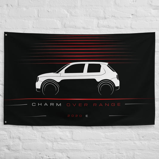 Honda e 2020 car silhouette flag - White Brick Wall