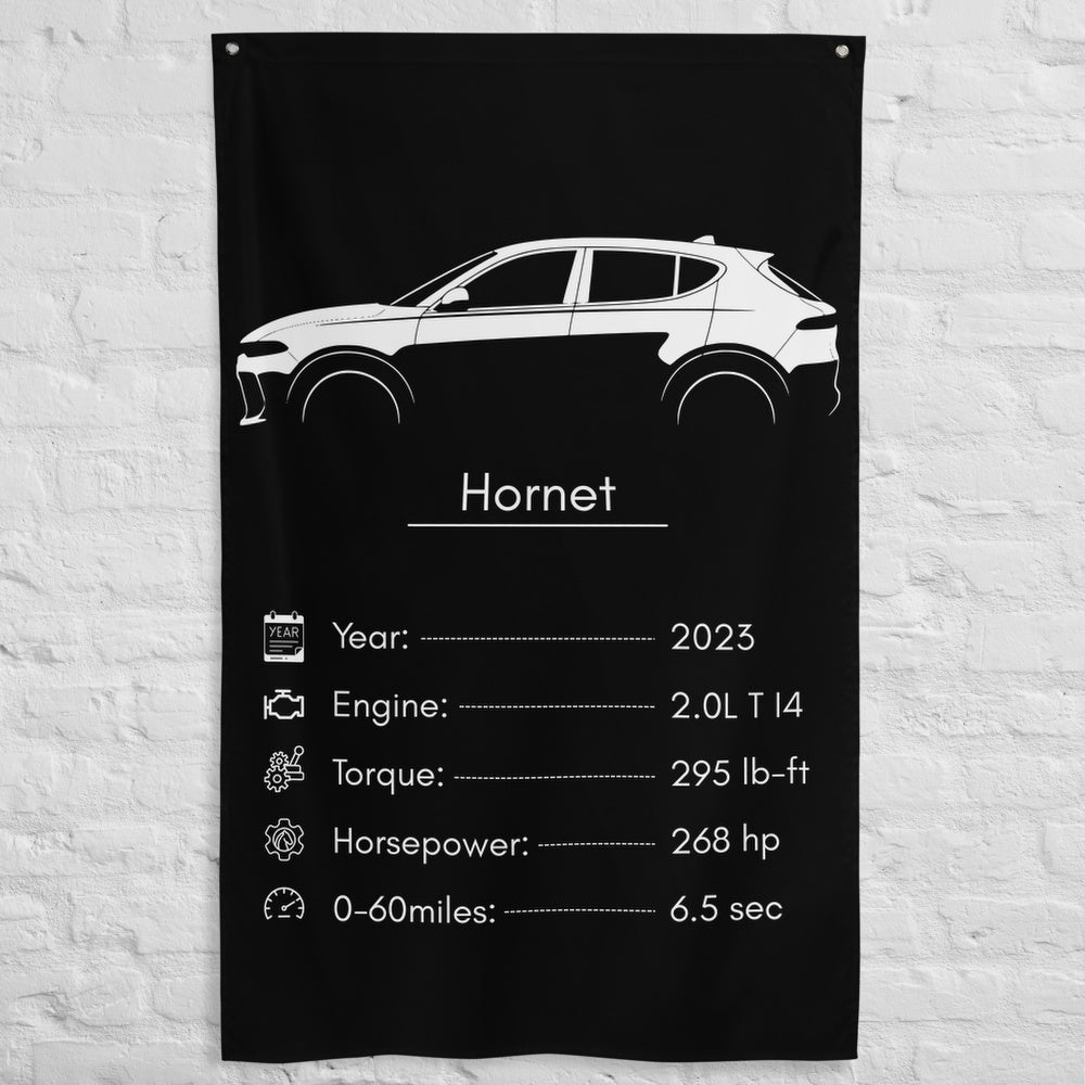 Dodge Hornet 2023 car silhouette spec flag - White Brick Wall
