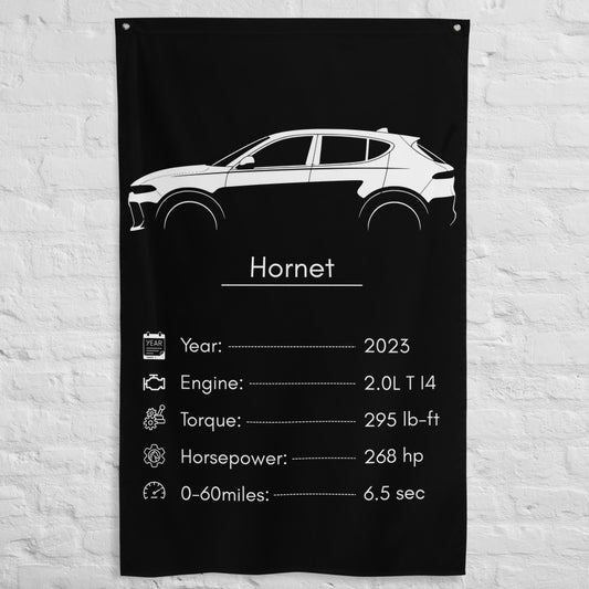Dodge Hornet 2023 car silhouette spec flag - White Brick Wall