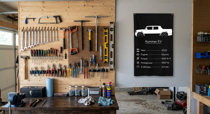 GMC Hummer EV 2022 car silhouette spec flag - Garage Pegboard Wall