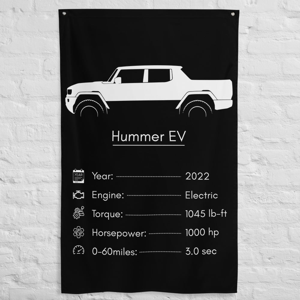 GMC Hummer EV 2022 car silhouette spec flag - White Brick Wall