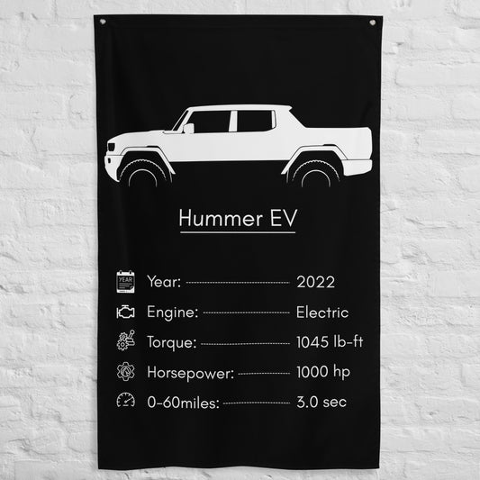 GMC Hummer EV 2022 car silhouette spec flag - White Brick Wall