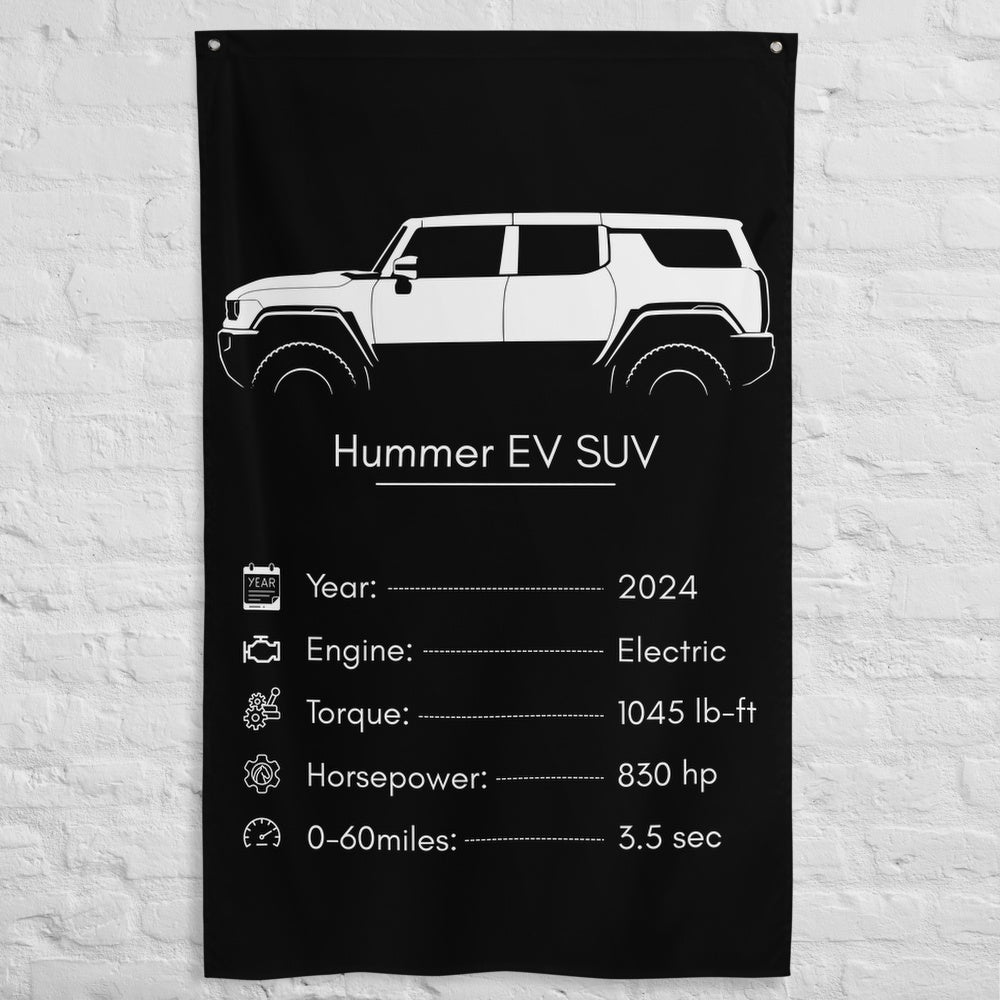 GMC Hummer EV SUV 2024 car silhouette spec flag - White Brick Wall