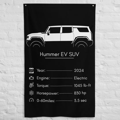 GMC Hummer EV SUV 2024 car silhouette spec flag - White Brick Wall