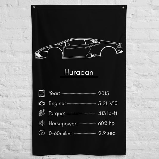 Lamborghini Huracan 2015 car silhouette spec flag - White Brick Wall