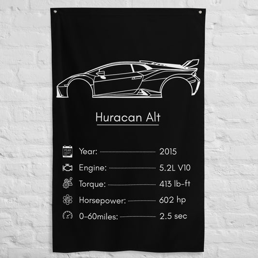 Lamborghini Huracan 2015 (Design 2) car silhouette spec flag - White Brick Wall